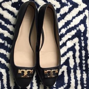 Tory Burch Black Fleming Logo Ballet Flats 10.5